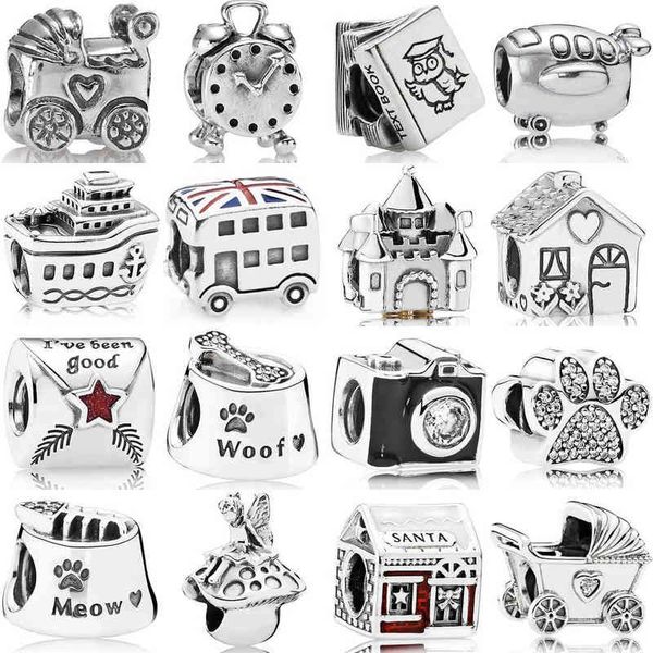 Novo 100% Real 925 Sterling Silver Relógio Pegada Charms Beads Limpar CZ Fit Marca Pulseira Moda Original Jóias Presente AA220315