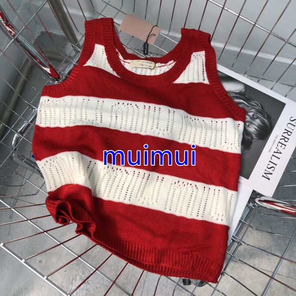 

designer t-shirtmuimui home 2022 summer new stripe color matching suspender female hollow out cool loose casual vest2002 luxury hoody, White