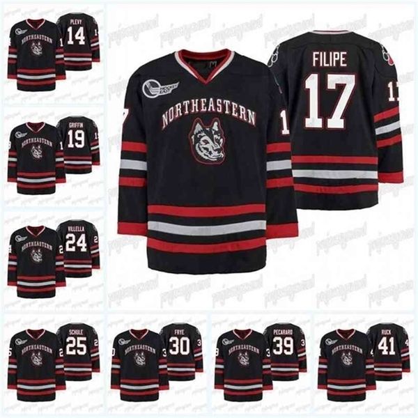 CeUf Northeastern Huskies Black Hockey Tournament Replica Maglia da trasferta Filipe Ryan Solomon Cayden Primeau Ryan Shea John Picking Jeremy Davies