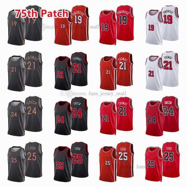 

printed 75th patch city basketball jerseys marko 19 simonovic matt 21 thomas javonte 24 green tyler 25 cook color white red black custom, Black;red