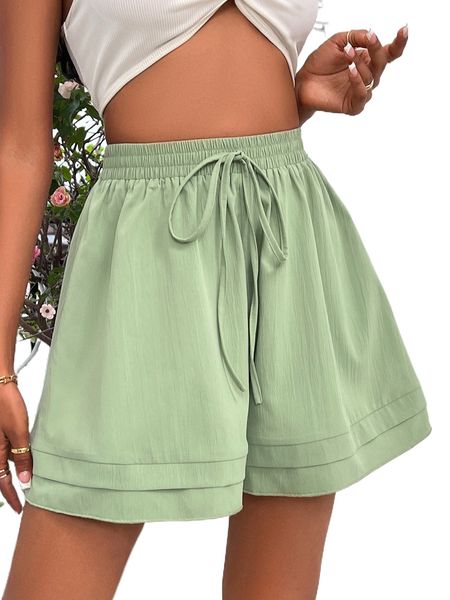 

tie front wide leg shorts r8bn#, White;black