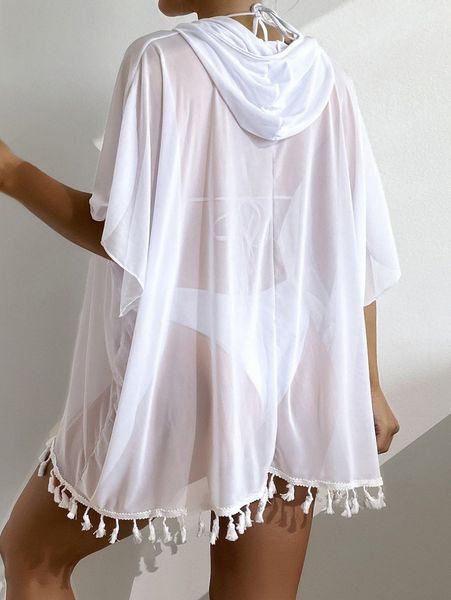 

chiffon tassel detail cover up g3mt#, White;black