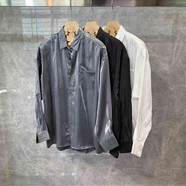

selling designer casual shirt erd grey draped long sleeve shirts american hip hop shiny silk thin jackets loose men's and women's, White;black