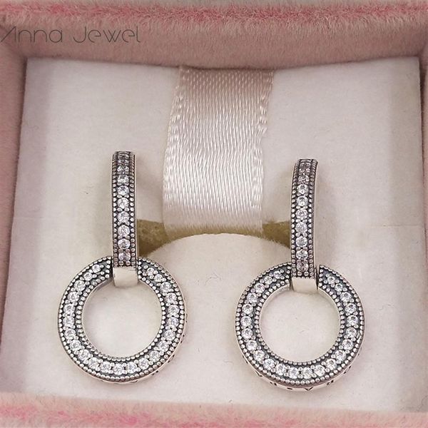

authentic 925 sterling silver pandora sparkling double hoop stud earrings luxury for women men girl valentine day birthday gift 29334h, Golden;silver