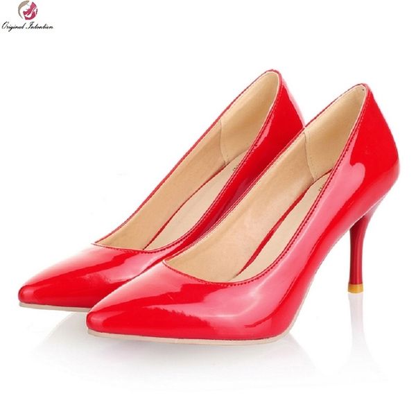 

original intention women shiny pumps thin high heels pointed toe ladies pink red nude casual shoes woman size 3 16 220721, Black