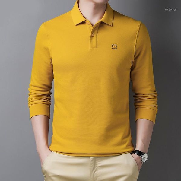 Männer Polos 2022 Luren Einfarbig Slim Langarm-shirt Männer Business Casual Hohe Qualität Marke Stretch Rot Schwarz Gelb