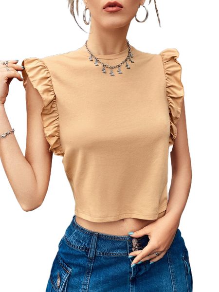 

flutter sleeve solid tee h2ul#, White