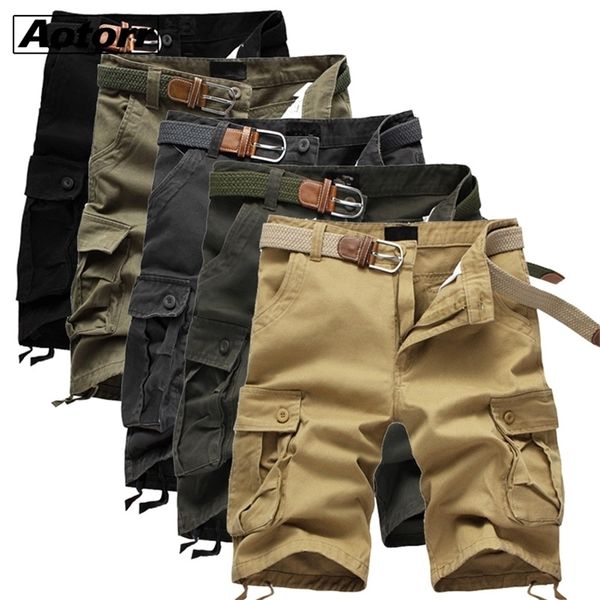 

men s cargo shorts baggy multi pocket khaki summer male army military tactical solid color short pants 29 44 no belt 220722, White;black