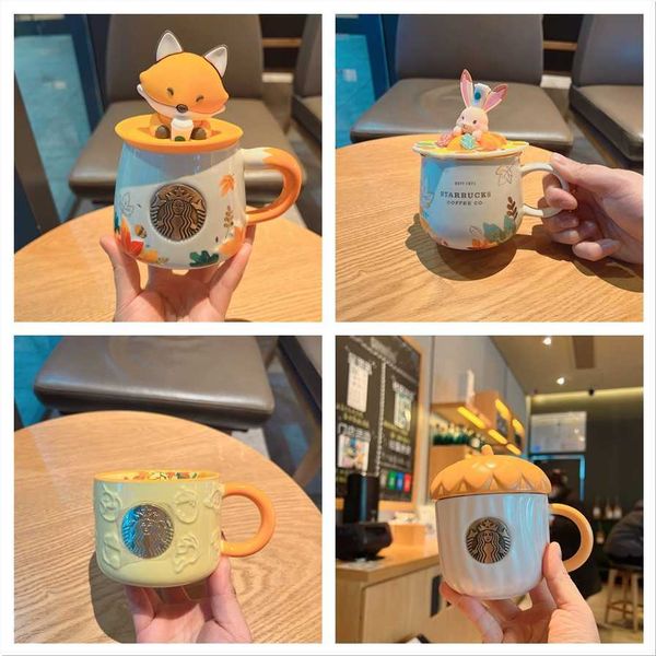 

starbucks cup 2021 autumn film maple leaf sprouting fox modeling ceramic mug acorn fox glass water cup