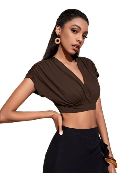 

tie back batwing sleeve crop q2ri#, White