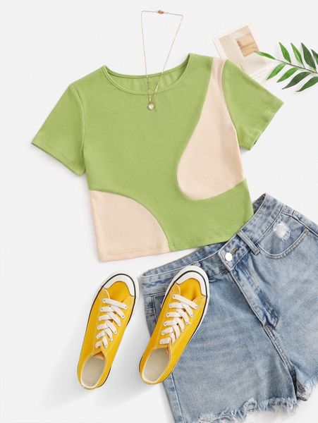 

two tone rib-knit tee c183#, White