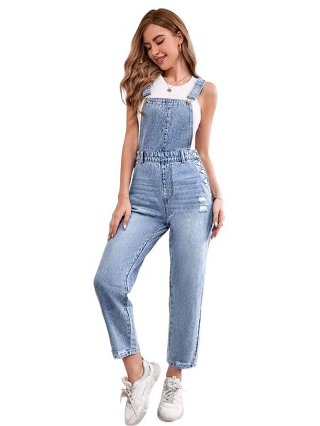 

ripped denim overalls without g3n0#, Black;white