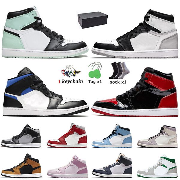 

with box 2022 socks jumpman 1 1s mens high og basketball shoes nrg igloo stage haze patent bred mid racer blue shadow red light bone unc