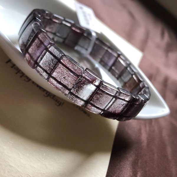 

natural black super seven 7 rutilated quartz bracelet bangle 13.5x5mm clear rectangle beads brazil super 7 women men aaaaaa, Silver