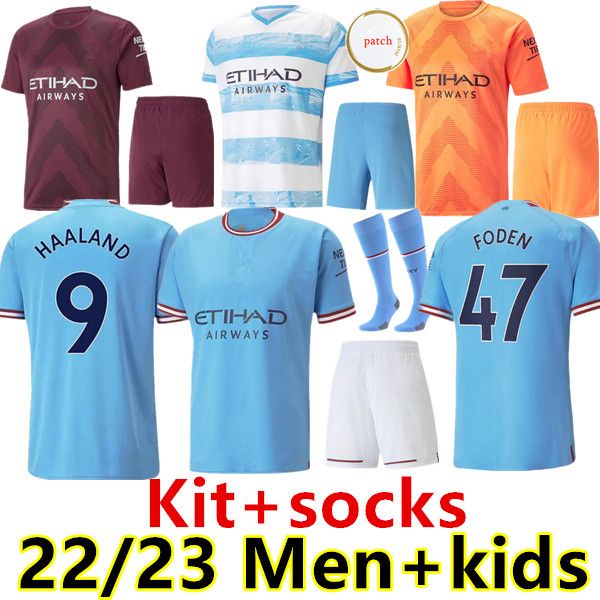 

kit socks 22 23 manchester haaland soccer jersey grealish sterling ferran de bruyne foden gk mans cities men kids football shirts agueroooo, Black;yellow