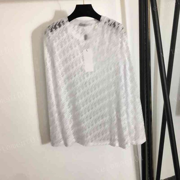 

womens long sleeve t-shirts d..r letter perspective round neck long sleeve designers clothes, White
