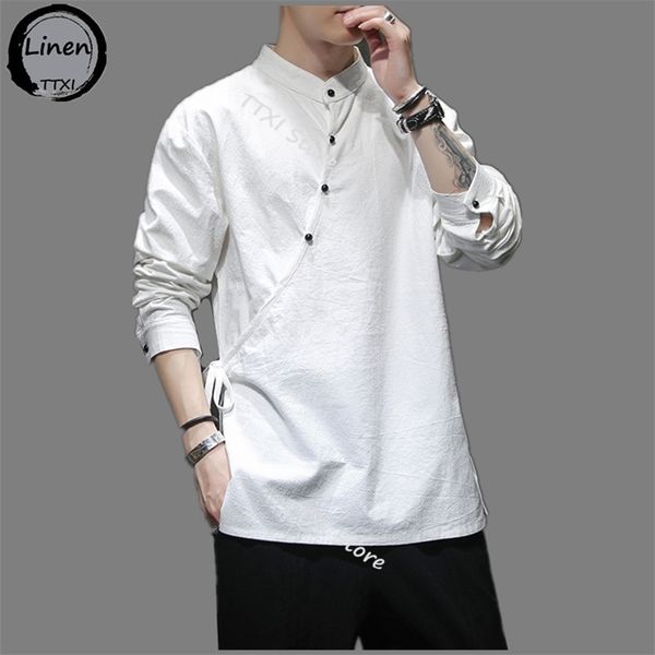 

mens chinese style hemp shirt cotton linen tang suit hanfu retro stand-up collar zen clothes harajuku clothes men clothing 220810, White;black