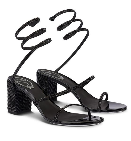 

popular brands jewel cleo sandals shoes for women crystal-embellished strappy lady high heels party wedding dress eu35-42 box, Black