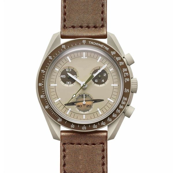 

space series planet moon watches mens luxury brand waterproof sport wristwatch chronograph 42mm nylon quartz clock relogio masculino, Slivery;brown