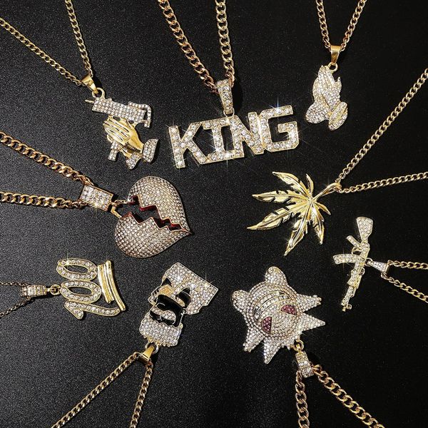 Оптовые ювелирные украшения панк хип-хоп буквы полная алмазная подвеска хип-хоп мужское дизайнерское ожерелье Европейское и американское ожерелье для хип-хопа