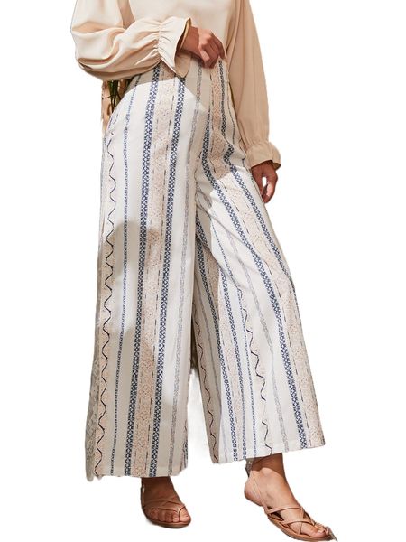

geo print wide leg pants m9s9#, Black;white
