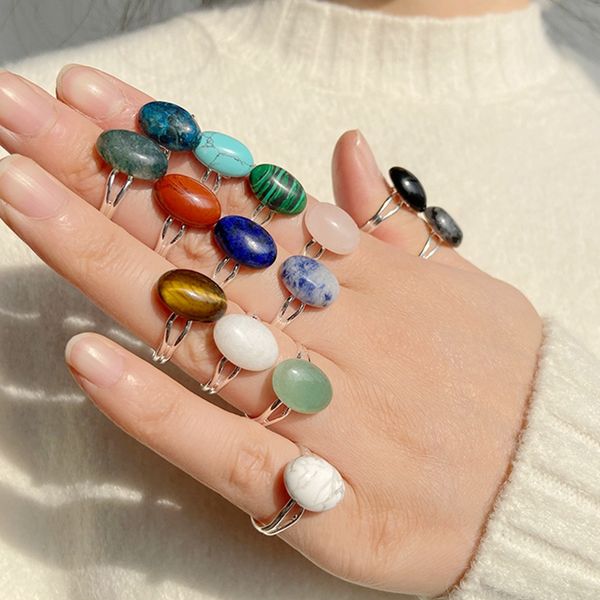 

vintage oval quartzs ring for women handmade stone ring adjustable rope bohemia jewelry party gift, Silver