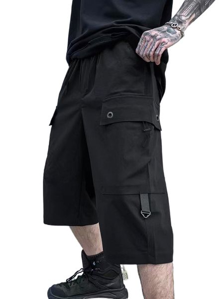 

men drawstring flap pocket cargo pants s1sm#, Black