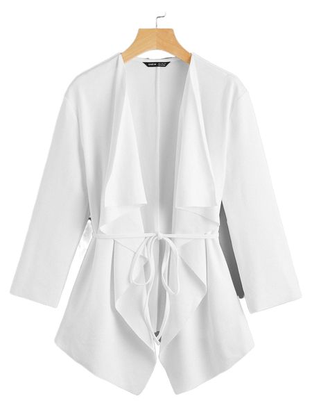 

draped collar self belted open front coat l8mq#, Black