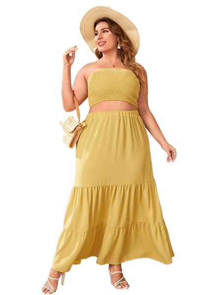 

plus shirred tube & ruffle hem skirt g3tz#, Black