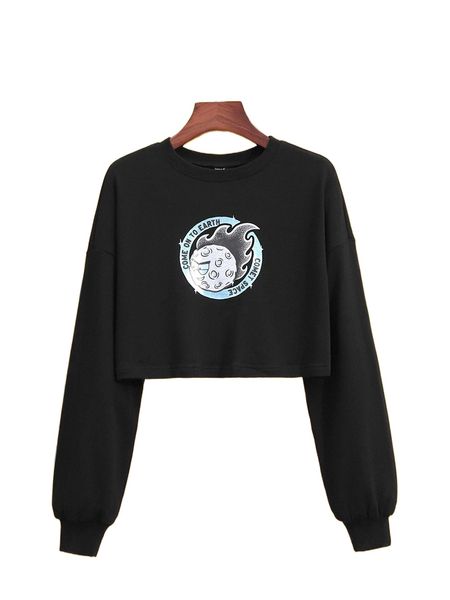 

x burialspace slogan graphic print drop shoulder sweatshirt g4he#, Black