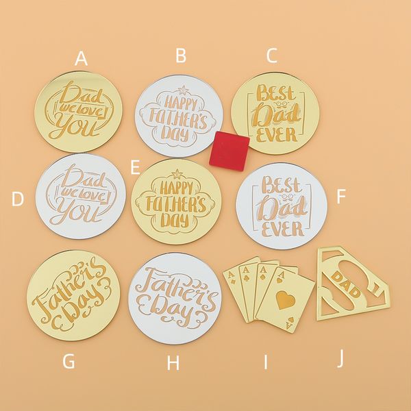 Decorazione per feste all'ingrosso Disco Specchio Acrilico Glitter Papà Cupcake Picks Decorazioni a tema Forniture Dischi tondi per torte KD1