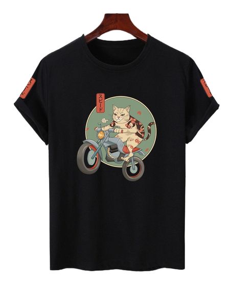 

men cat & japanese letter graphic tee l0tb#, White;black
