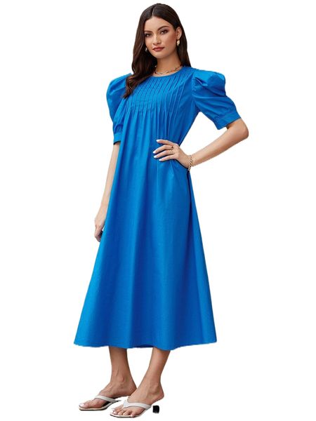 

puff sleeve fold pleated dress y2sb#, Black;gray