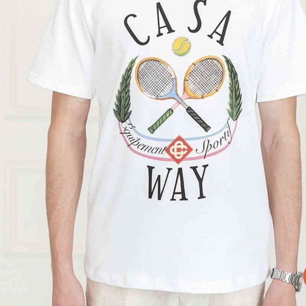 

mens summer t shirt fashion casablanca tennis racket trend short sleeve casual fashion round neck tshirts couple, White;black