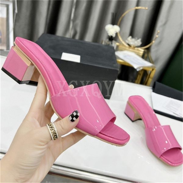 

30% off 2022 2022 jelly shoes woman sqaure heels pink color slippers ladies one strap sandals real leather summer mules slides, Black