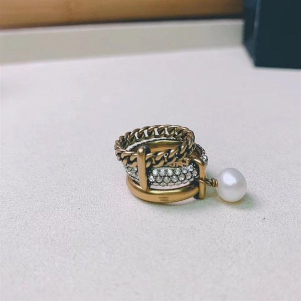 

design jewelry d's three-layer pearl letter female ring hand personalized alternative jewelry245s, Golden;silver
