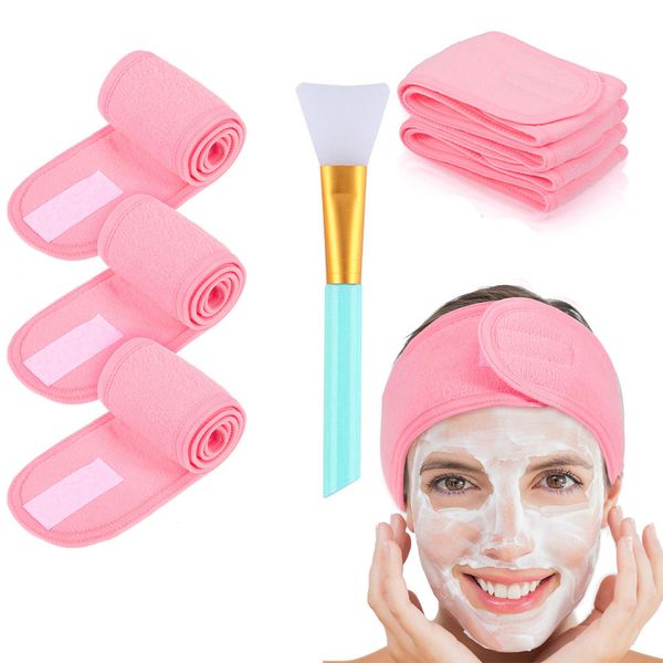 

3pcs adjustable headband with 1 mask brush yoga spa bath shower makeup wash face cosmetic head band make up accessories 220722