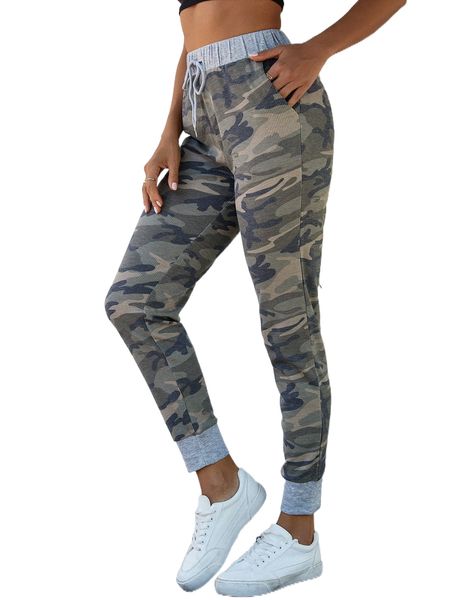 

dearcase camo print drawstring waist pants x22m#, Black;white