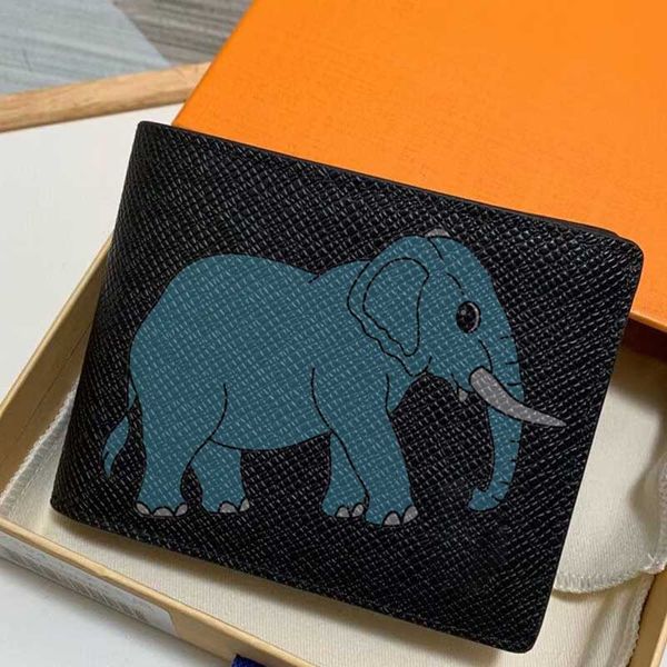 Novos Carteiras De Designer Top Quality Elefante Animal Homens Curto Carteira Moda Dinheiro Clipe Genuino Couro Titular Mulheres Luxo Bolsa N64603 com caixa