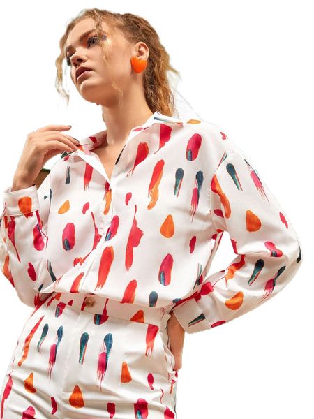 

x diana brettas brush stroke print drop shoulder blouse j3ju#, White