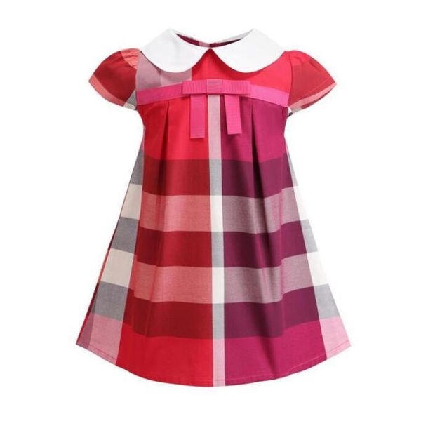 

sell 2020 new arrival summer girls lapel academy wind sleeveless puckered skirt cotton baby kids big plaid dress311l, Red;yellow