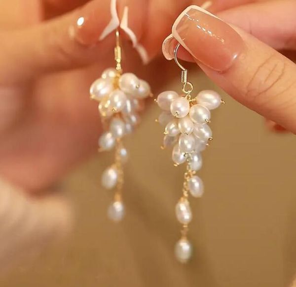 

grape cluster tassels dangle & chandelier freshwater pearl earrings white purple pink lady/girl fashion jewelry, Silver