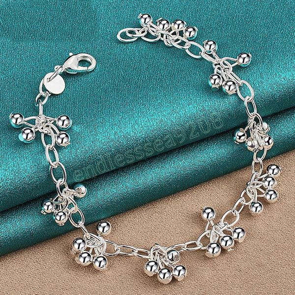 

925 sterling silver smooth bright bead ball chain bracelet for women fashion wedding engagement party charm jewelry, Golden;silver