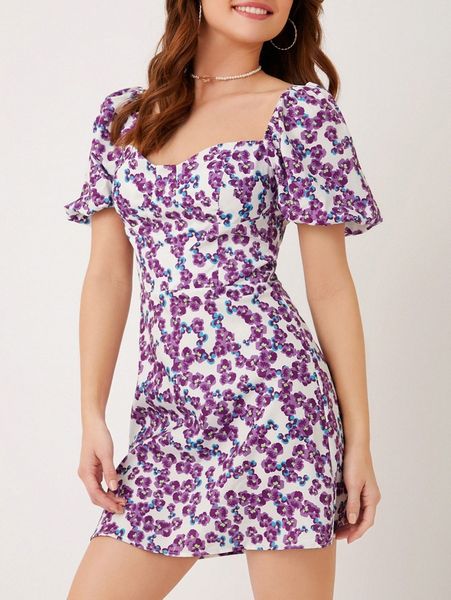 

allover print lace up backless sundress 22cr#, Black;gray