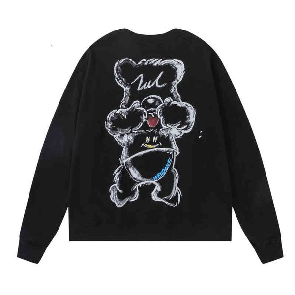 

men's hoodies sweatshirts autumn and winter we11 children's fun series h-painted bear round neck pullover for men women, Black