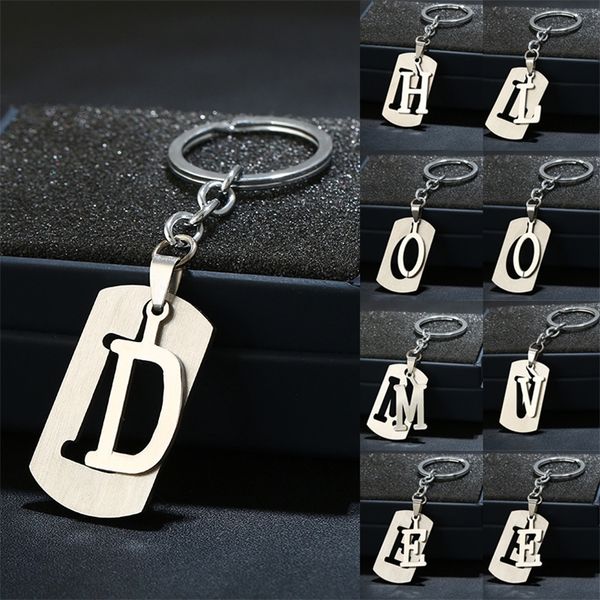 

diy a z letters key chain for name silver color steel chain women men car ring simple holder party gift jewelry 220623