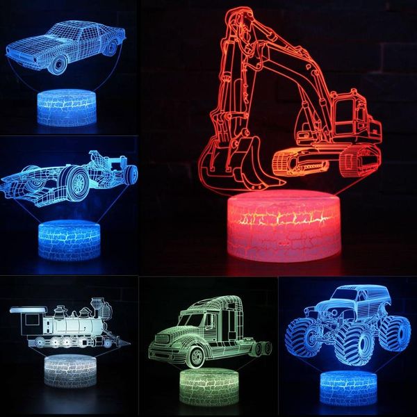 Luci notturne Escavatore Digger Ologramma colorato LED personalizzato 3D Visual Light Tavolo creativo USB Novità Illusion Lamp Regalo per bambini