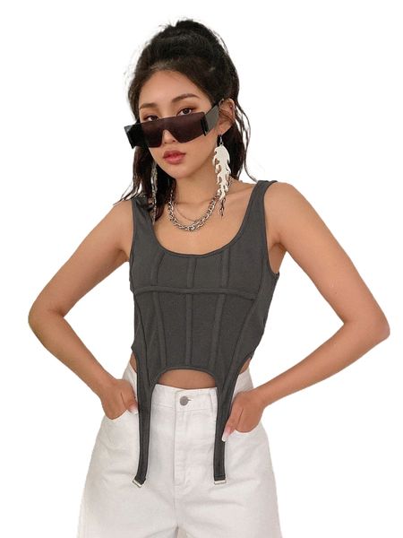 

dazy scoop neck asymmetrical hem tank u4g9#, White