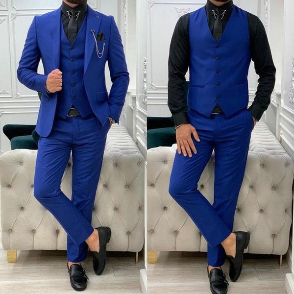 

fashion royal blue groom wedding tuxedos men suits 3 pieces groomsmen formal business suits costume homme, Black;gray
