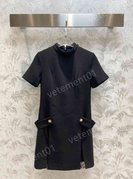 

designer women dress brand 1v logo print casual dresses fall lace panel drop waist dress 0912, Black;gray